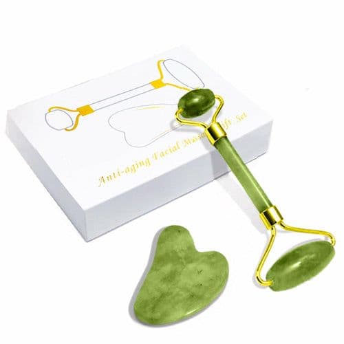 image-GuaSha Massage Roller Scraper Natural Rose Quartz Face Lifting Body