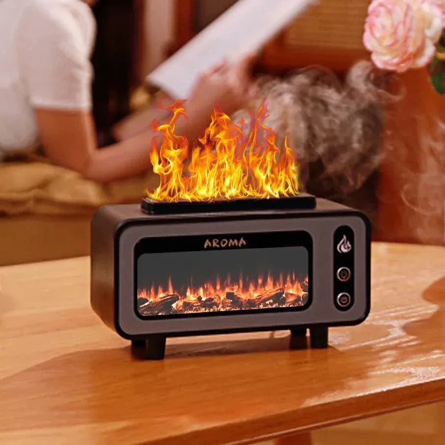 image-Fireplace Diffuser 7 Colors LED Ultrasonic Aroma Essential Oil 3D