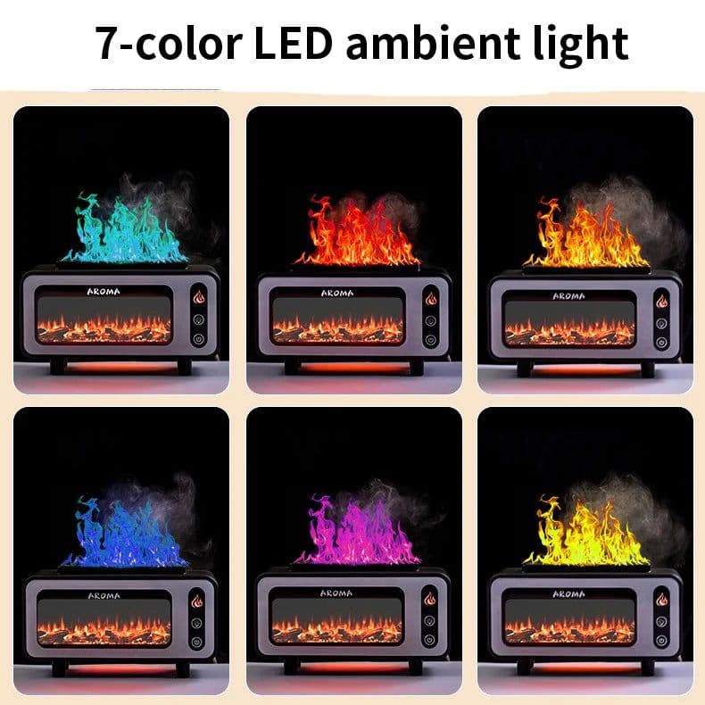 image-Fireplace Diffuser 7 Colors LED Ultrasonic Aroma Essential Oil 3D