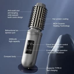 image-Cordless Hair Curling Iron Brush USB Rechargeable Travel Heated Round
