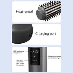 image-Cordless Hair Curling Iron Brush USB Rechargeable Travel Heated Round