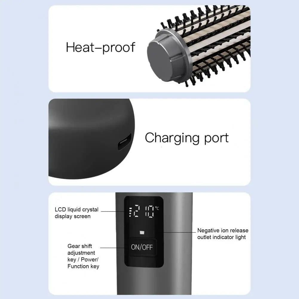 image-Cordless Hair Curling Iron Brush USB Rechargeable Travel Heated Round