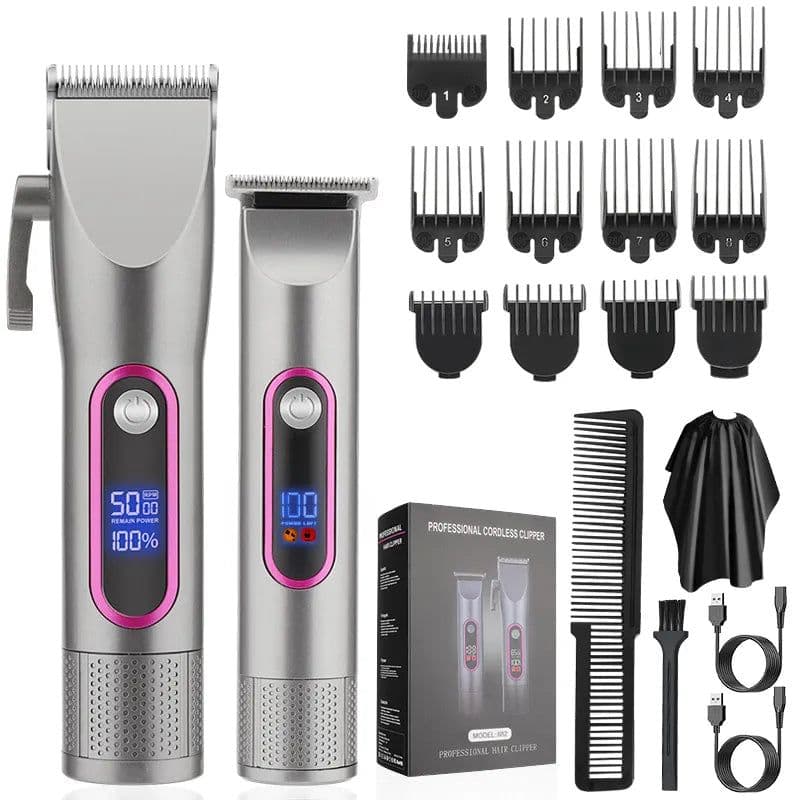 image-LCD Digital Display Hair Clipper Set Professional Electric Hair