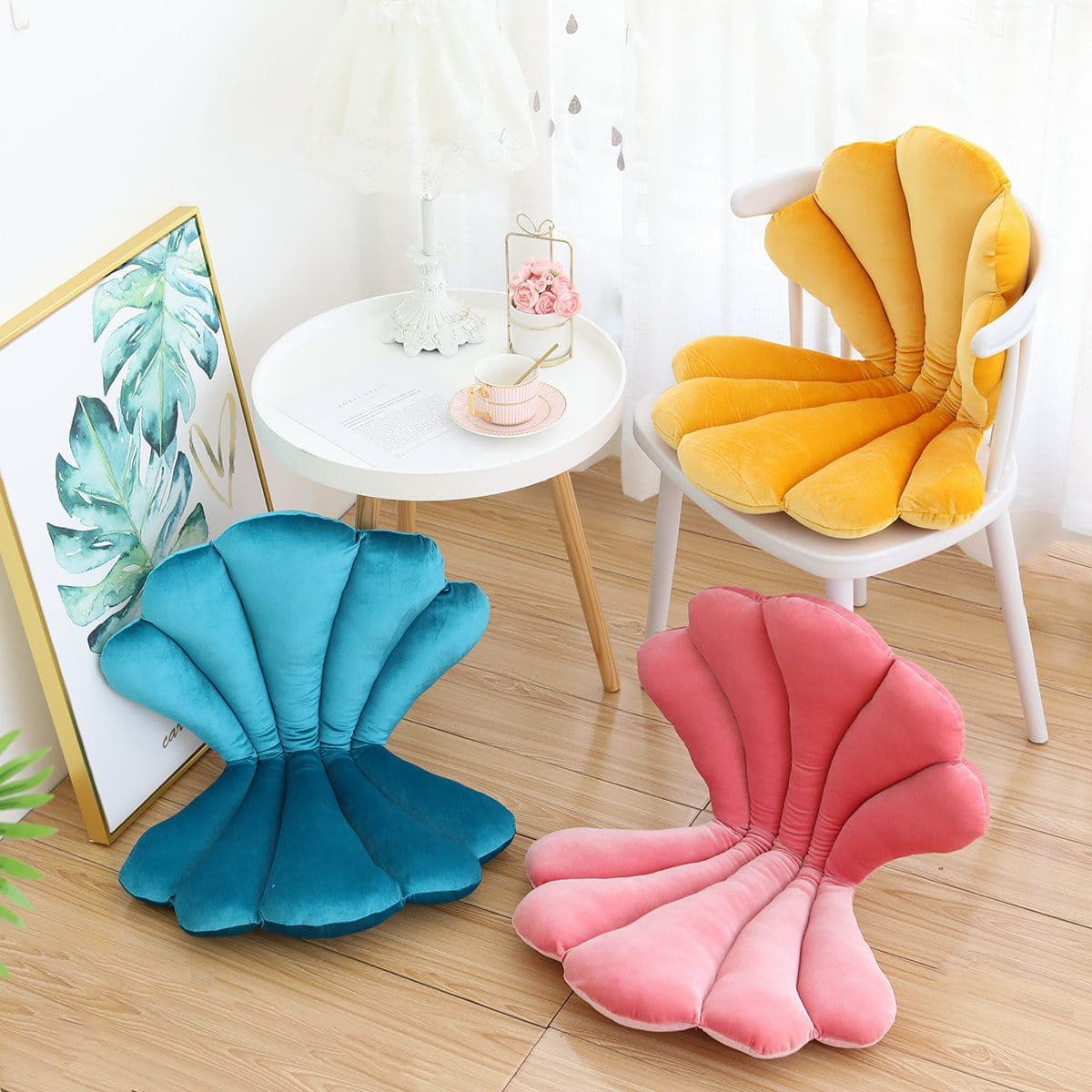 image-Luxurious Velvet Seal Shell Chair Cushion Rose Seat Pillow