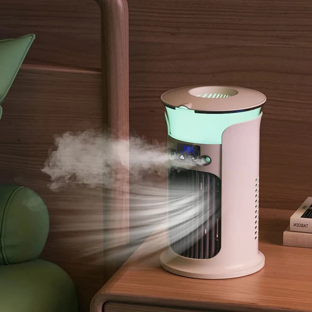 image-Portable Rechargeable Quiet Cool Air Fan with Humidifier Desktop Air