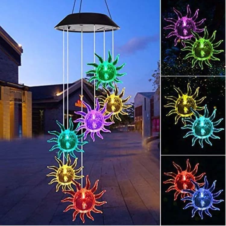 image-Outdoor Solar Wind Chime Lamp Hummingbird Butterfly Ball