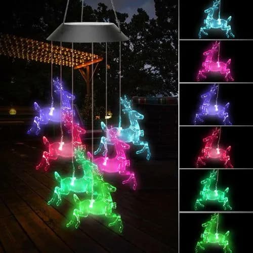 image-Outdoor Solar Wind Chime Lamp Hummingbird Butterfly Ball