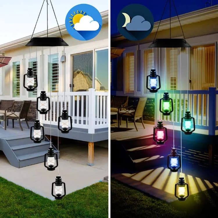 image-Outdoor Solar Wind Chime Lamp Hummingbird Butterfly Ball