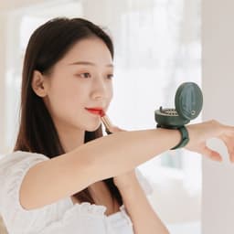 image-Portable Wrist Fan Mirror Leafless USB Rechargeable 3 Speed