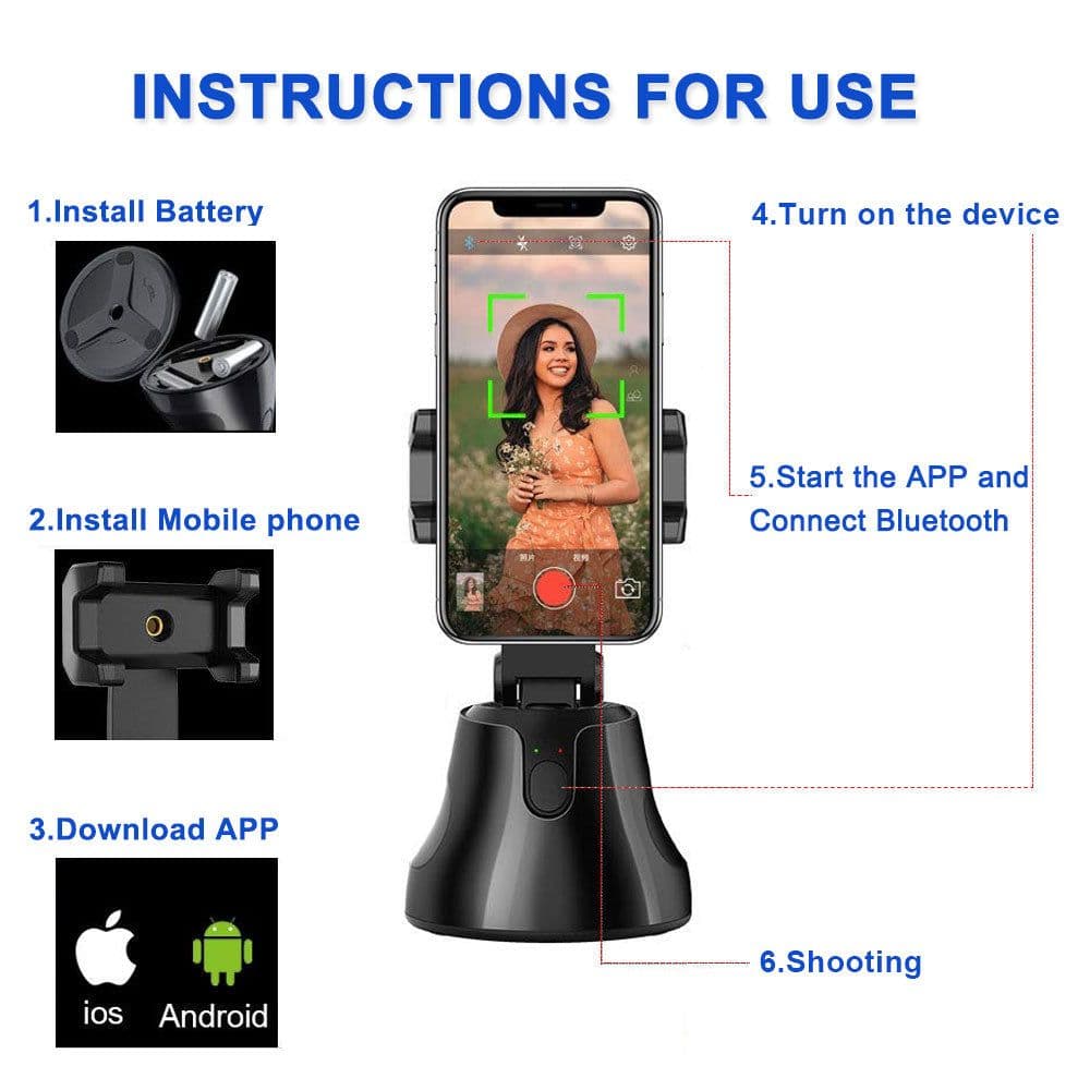 image-Auto Smart Shooting Selfie Stick 360° Object Tracking Holder