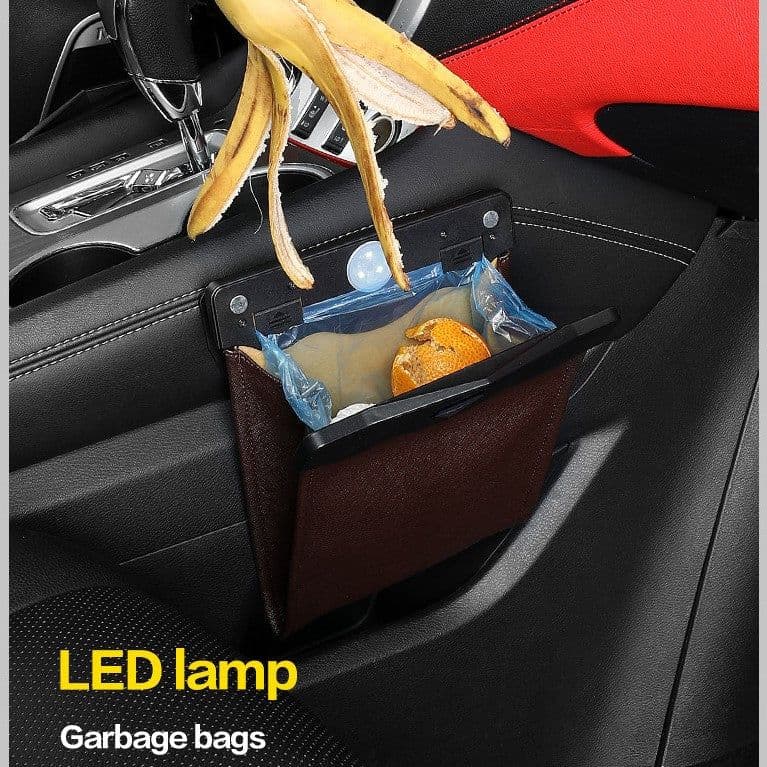 image-LED Car Trash Can Organizer Garbage Holder