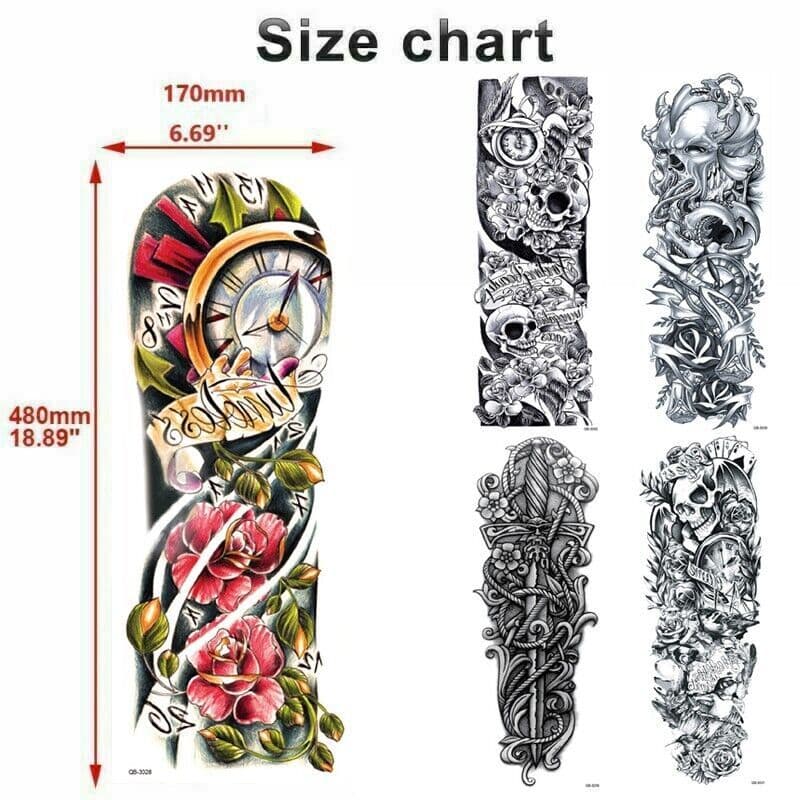image-5Pcs Large Temporary Body Art Arm Tattoo Sticker Sleeve Man Women