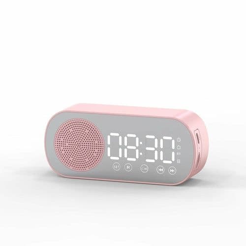 image-Music Alarm Clocks Mirror FM Radio LED Bluetooth Speaker