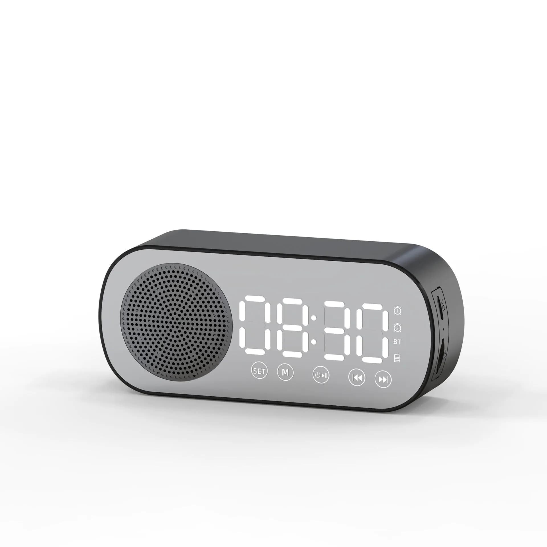 image-Music Alarm Clocks Mirror FM Radio LED Bluetooth Speaker