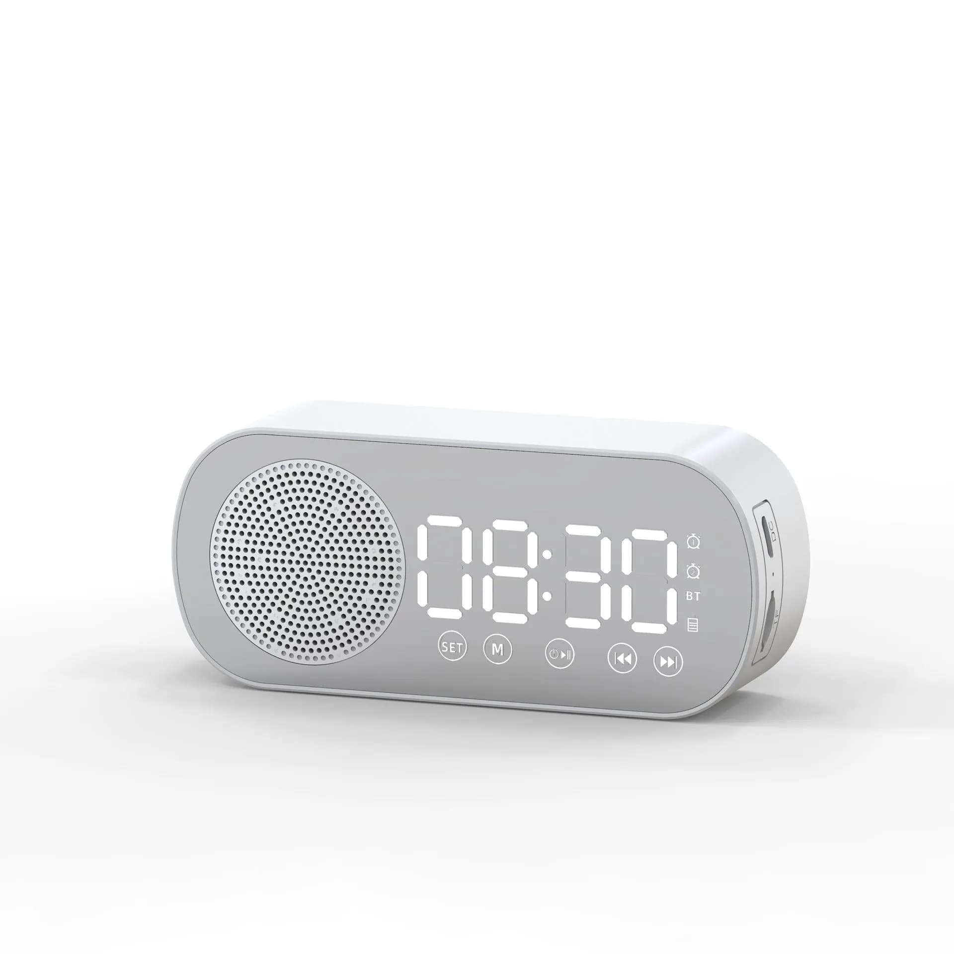 image-Music Alarm Clocks Mirror FM Radio LED Bluetooth Speaker