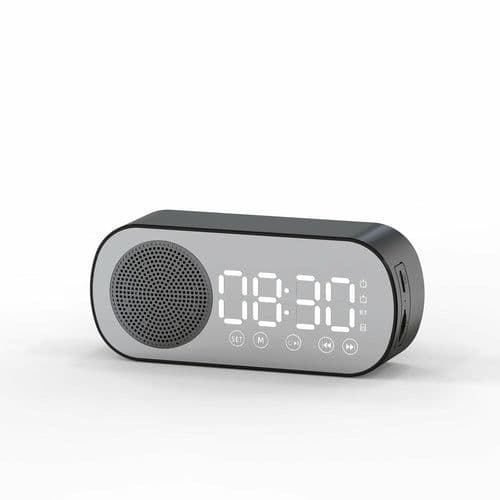 image-Music Alarm Clocks Mirror FM Radio LED Bluetooth Speaker