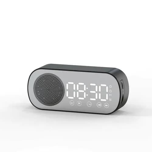 image-Music Alarm Clocks Mirror FM Radio LED Bluetooth Speaker
