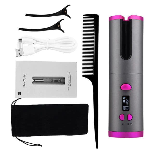 image-Cordless Curling Iron Automatic Rotating Portable Hair Curler USB