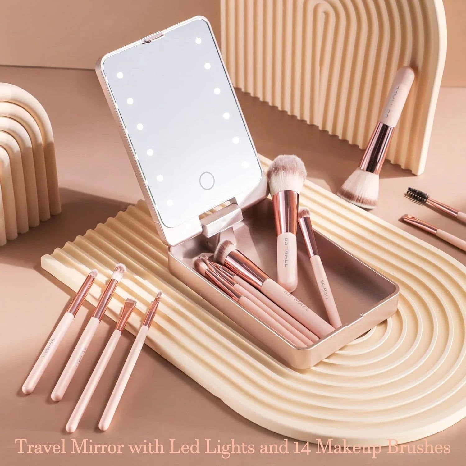 image-Versatile Luxurious Makeup Brush Set with Mini LED Light Mirror -