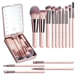 image-Versatile Luxurious Makeup Brush Set with Mini LED Light Mirror -