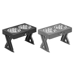 image-Stainless Steel Elevated Adjustable Dog Bowl Feeder