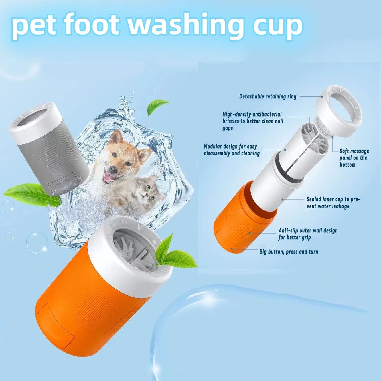 image-Portable Pet Paw Cleaning Cup Semi-Automatic Cleaning And Grooming Dog