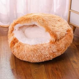 image-Plush Round Cat Bed Pet Mattress Warm Soft and Comfortable Basket Cat