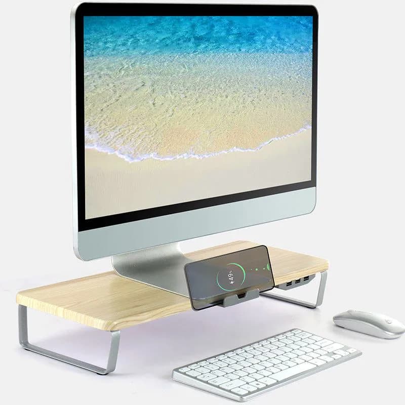 image-Ergonomic Monitor Holder Riser With 3 USB Port Laptop Stand