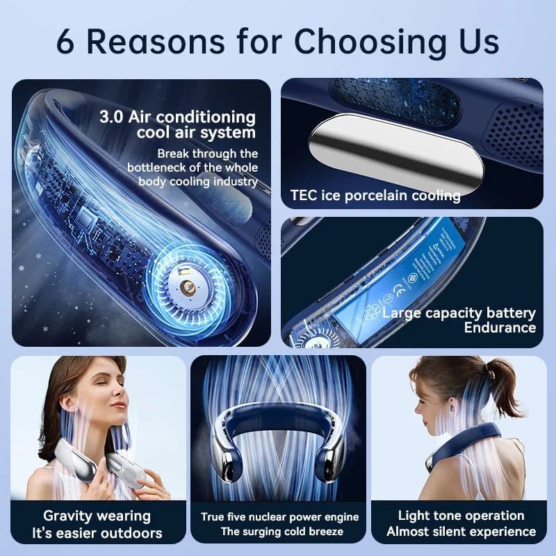 image-10000mAh Portable Neck Fan Mini Bladeless Silent Neckband Fan USB