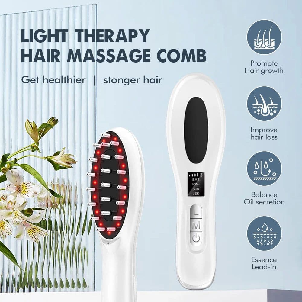 image-Electric Infrared Massage Comb Hair Growth 5V Electric Vibration Head