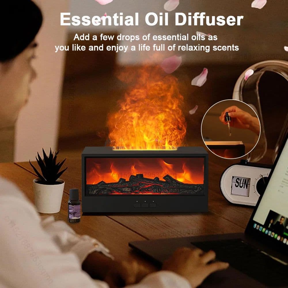 image-Fireplace Humidifier Flame Aroma Diffuser Fire Humidifier Essential