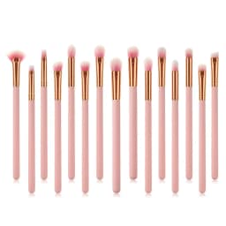 image-15pcs Wood Aluminum Eyes Makeup Brushes Set Beauty Tools Eyeshadow