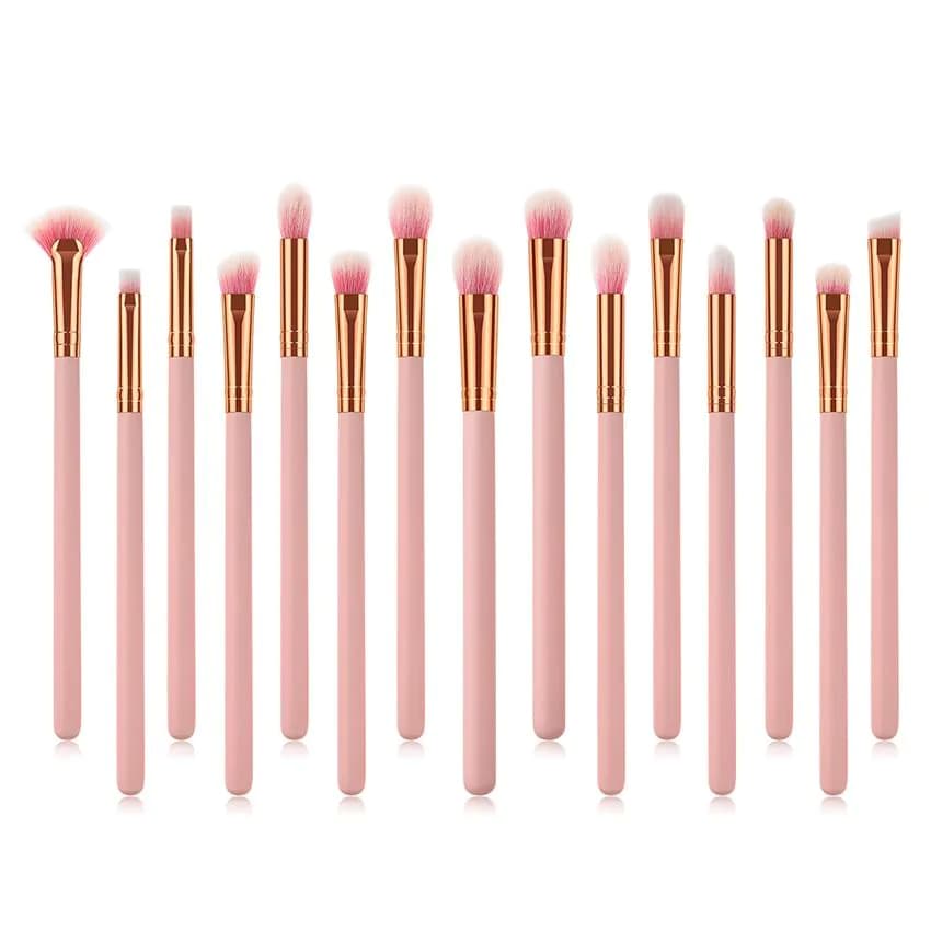 image-15pcs Wood Aluminum Eyes Makeup Brushes Set Beauty Tools Eyeshadow