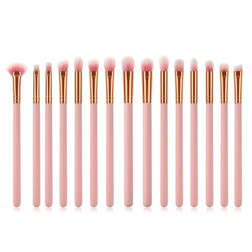 image-15pcs Wood Aluminum Eyes Makeup Brushes Set Beauty Tools Eyeshadow
