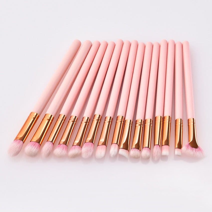 image-15pcs Wood Aluminum Eyes Makeup Brushes Set Beauty Tools Eyeshadow