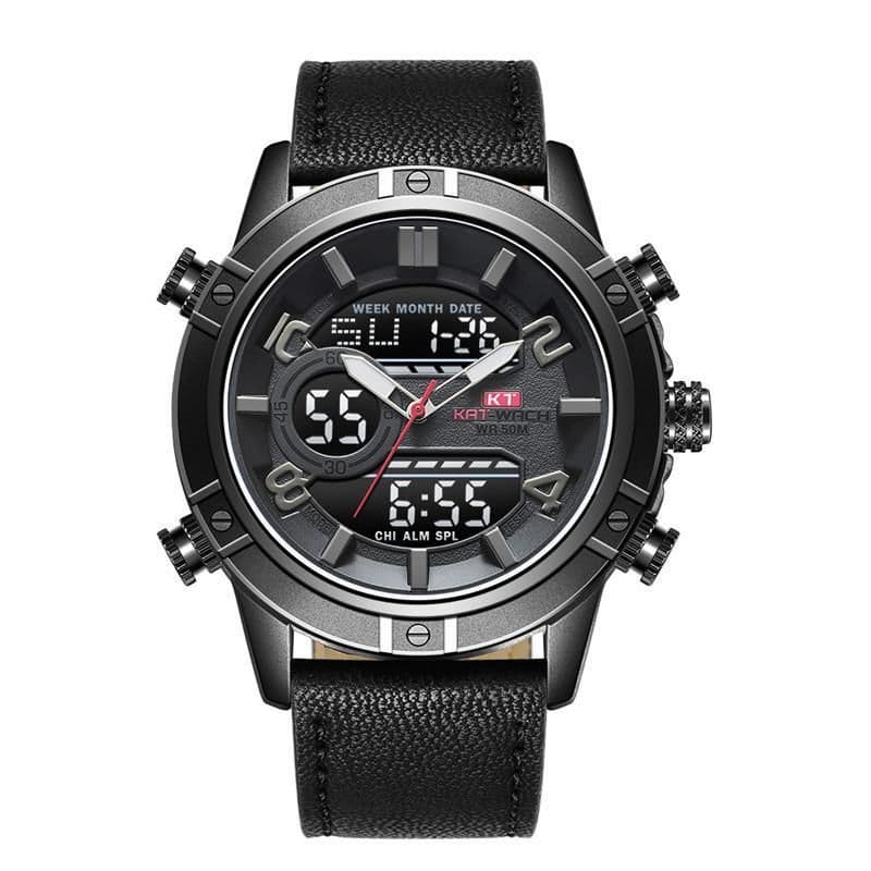 image-Sports Waterproof Leather Band Quartz Watch For Men