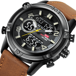image-Sports Waterproof Leather Band Quartz Watch For Men