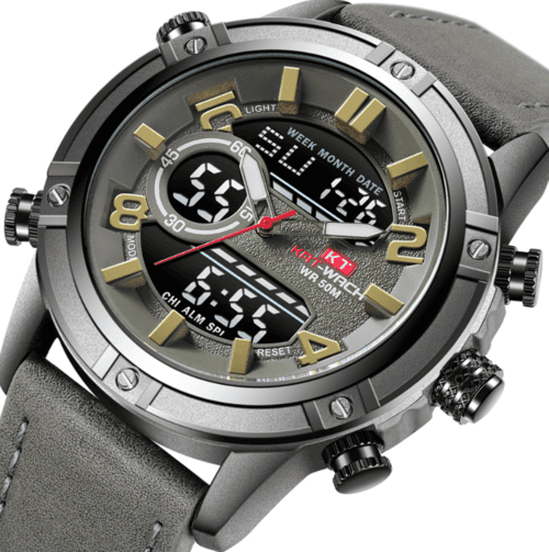 image-Sports Waterproof Leather Band Quartz Watch For Men