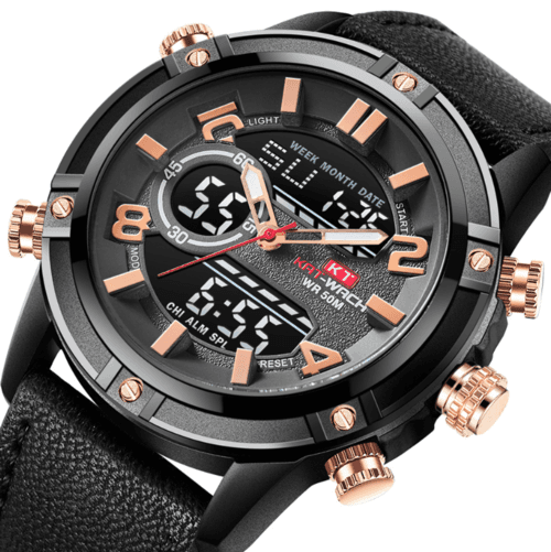 image-Sports Waterproof Leather Band Quartz Watch For Men