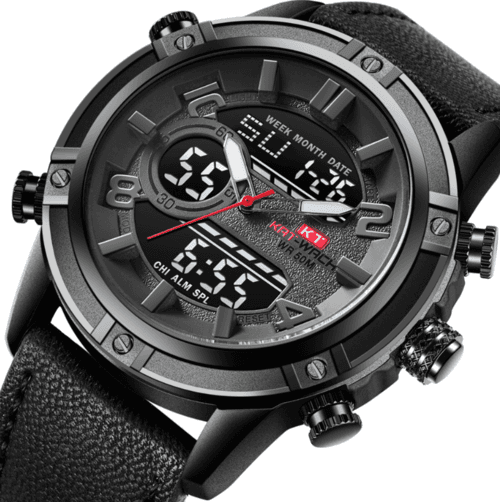 image-Sports Waterproof Leather Band Quartz Watch For Men