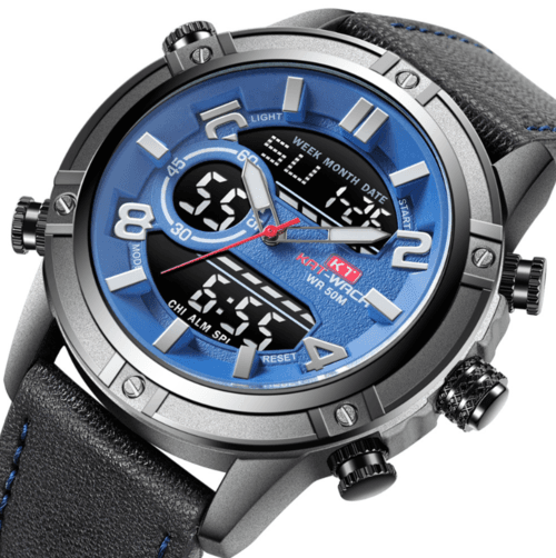 image-Sports Waterproof Leather Band Quartz Watch For Men