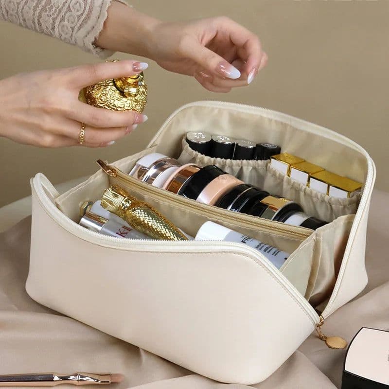 image-Large Capacity PU Pillow Tote Makeup Bag For Woman Travel Cosmetics
