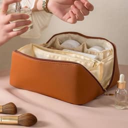 image-Large Capacity PU Pillow Tote Makeup Bag For Woman Travel Cosmetics