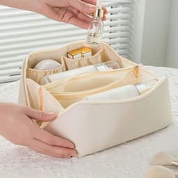 image-Large Capacity PU Pillow Tote Makeup Bag For Woman Travel Cosmetics