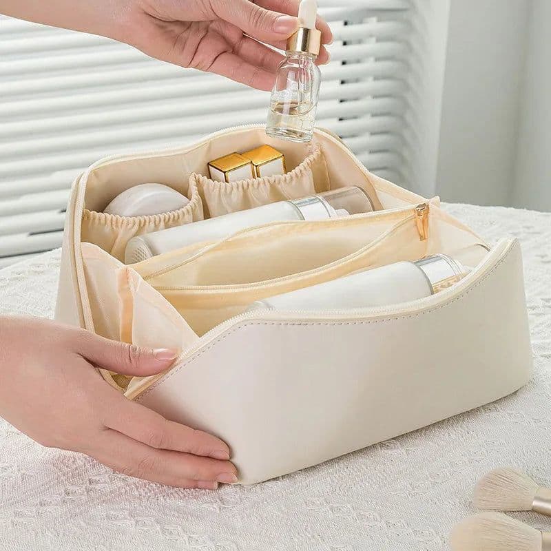 image-Large Capacity PU Pillow Tote Makeup Bag For Woman Travel Cosmetics