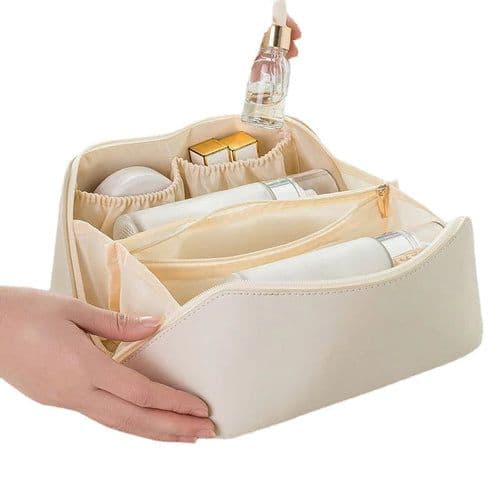 image-Large Capacity PU Pillow Tote Makeup Bag For Woman Travel Cosmetics
