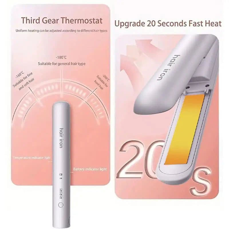 image-Mini Hair Straightener Flat Iron Ceramic Curling Short Hair Portable