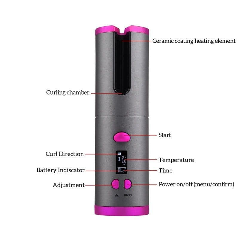 image-Cordless Automatic Hair Curler Iron Wireless Curling Iron USB