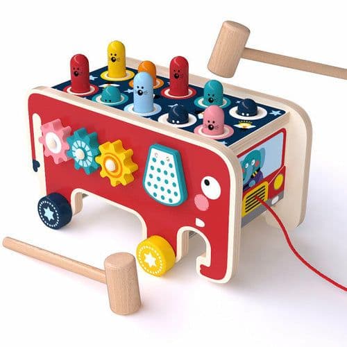 image-Toddlers Kids Wooden Pounding Bench Animal Bus Toys