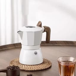 image-Espresso Maker Dual Valve Moka Pot Vintage Wooden Handle150ML Coffee